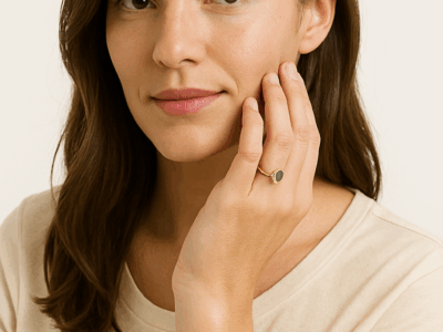 Bague dorée ornée d’une pierre